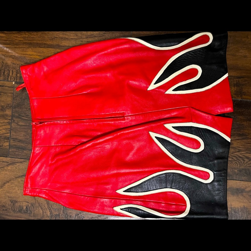 1990s Vintage Michael Hoban north beach Flame Leather skirt